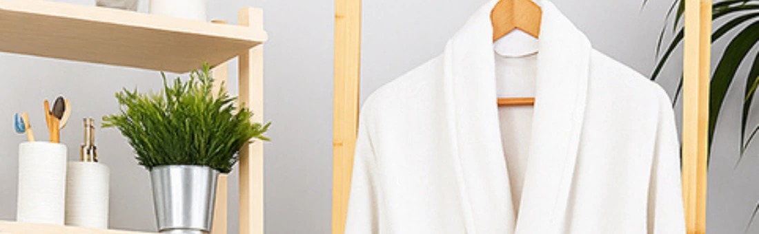White robe hanging in a bathroom