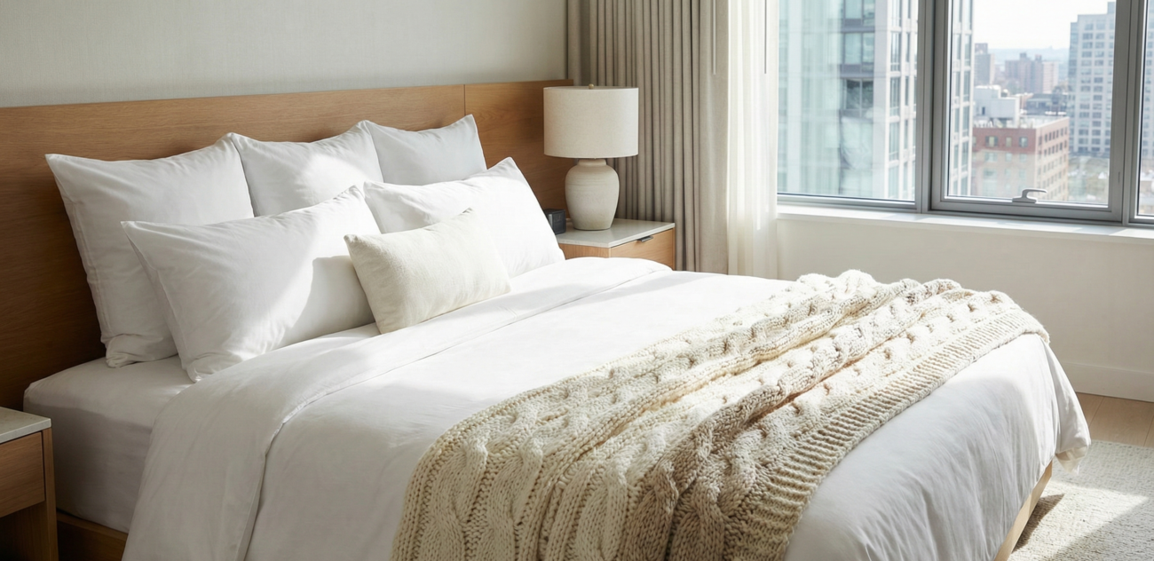 Soft and luxurious hotel bedding with high-thread-count sheets and plush pillows.