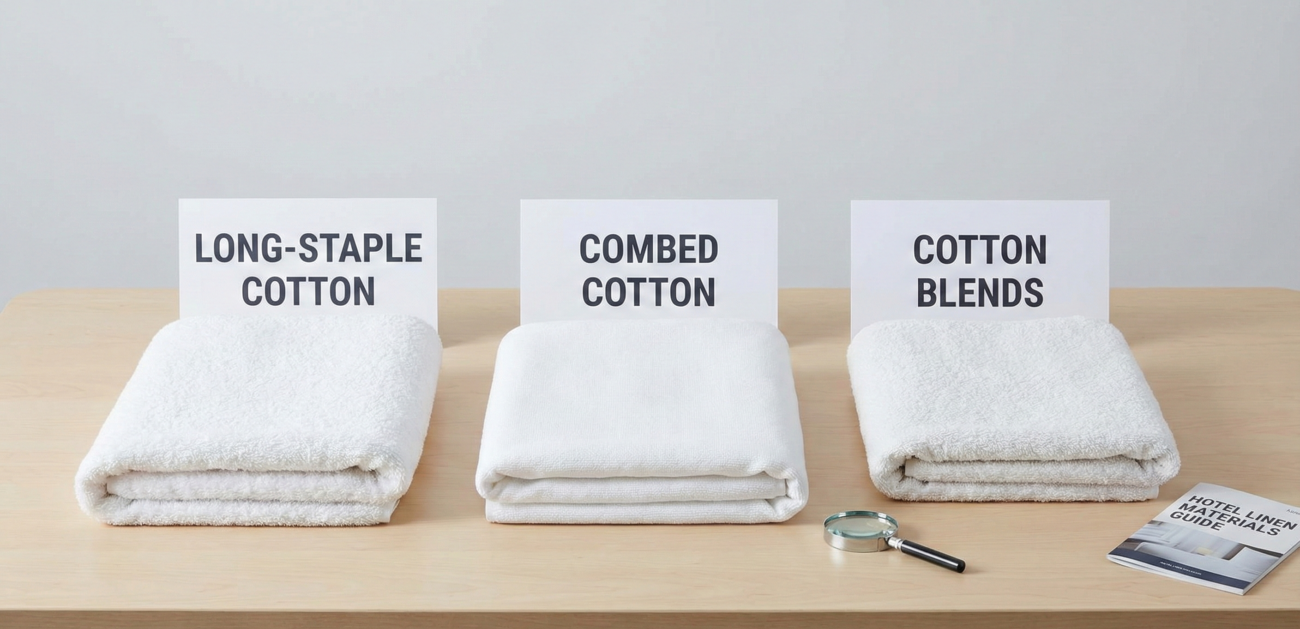 What Makes Hotel Towels Durable? Materials, Weaves & Care Tips 2 Comparison of long-staple cotton, combed cotton, and blended hotel towel materials