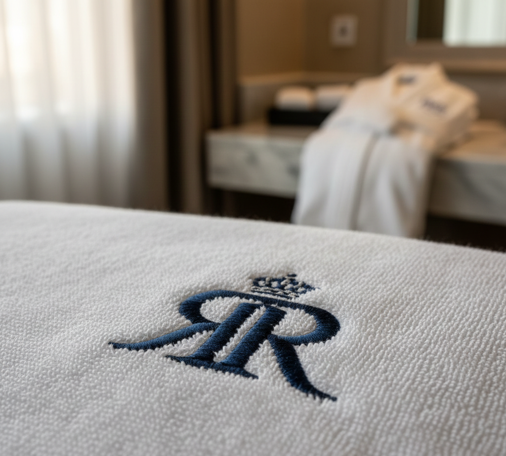 Custom branded hotel linens with logo