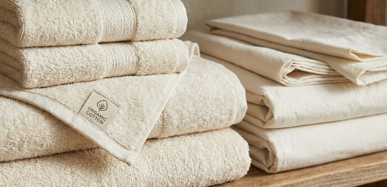 Organic cotton hotel towels and sustainable bed linens
