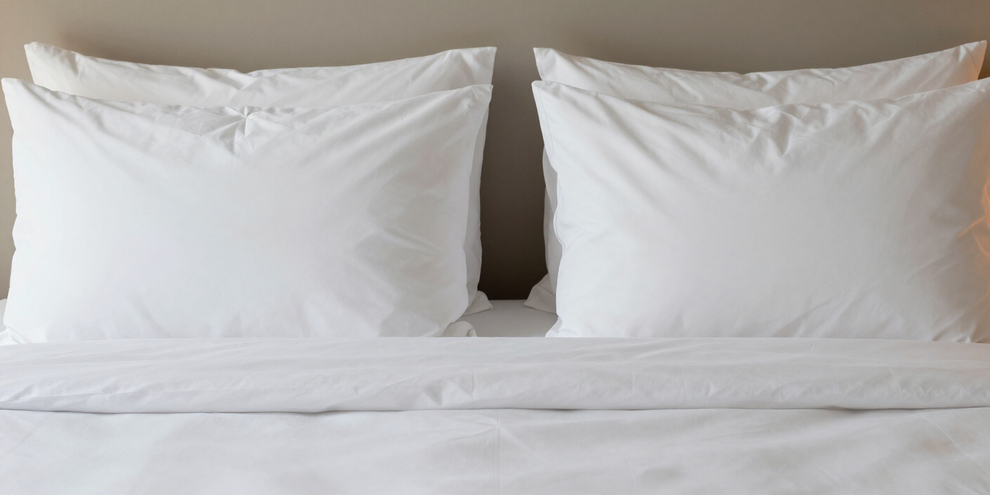 Comparison of hotel home linen and household linen showing differences in fabric quality and bed styling