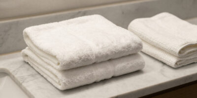 Comparison of plush terry and waffle weave hotel towels highlighting absorbency, durability, and overall hotel towels quality.