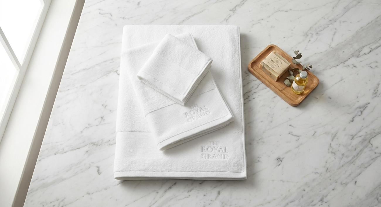 Hotel face towel sets Dubai shown with matching hand and bath towels