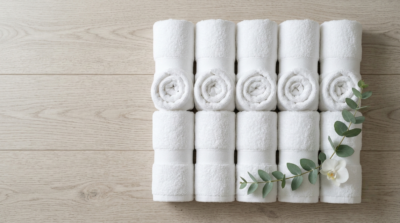 Hotel hand towel wholesale Middle East - folded white cotton towels stacked