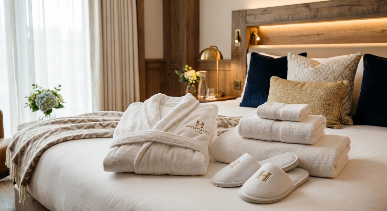 Buying Hotel Bathrobes and Towels in Bulk: A Middle East Guide 3 Bulk hotel bathrobes and towels Middle East guest amenity display