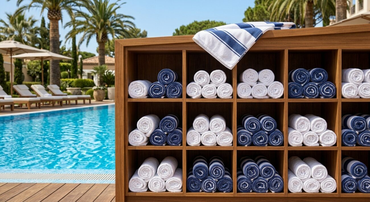 Pool Towel Management Visual Organised hotel pool towel station